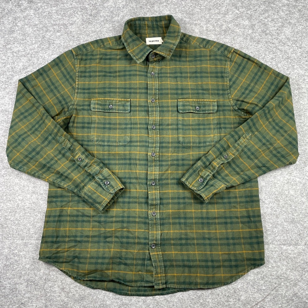Taylor Stitch Flannel Shirt Mens 44 (L/XL) Green Plaid Yosemite Brushed Chamois